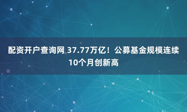 配资开户查询网 37.77万亿！公募基金规模连续10个月创新高